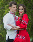 Family Look Set: Men’s Embroidered Shirt and Women’s Dress with Geometric Ornament