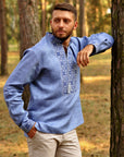 Embroidered men's shirt in denim style