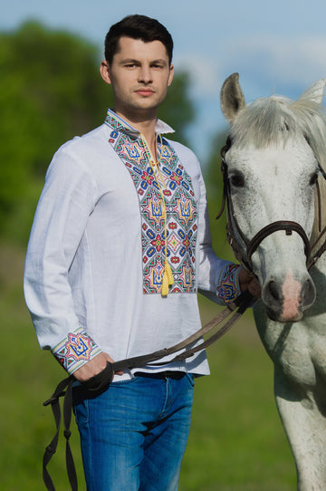Men`s embroidered shirt with Ukrainian coat of arms