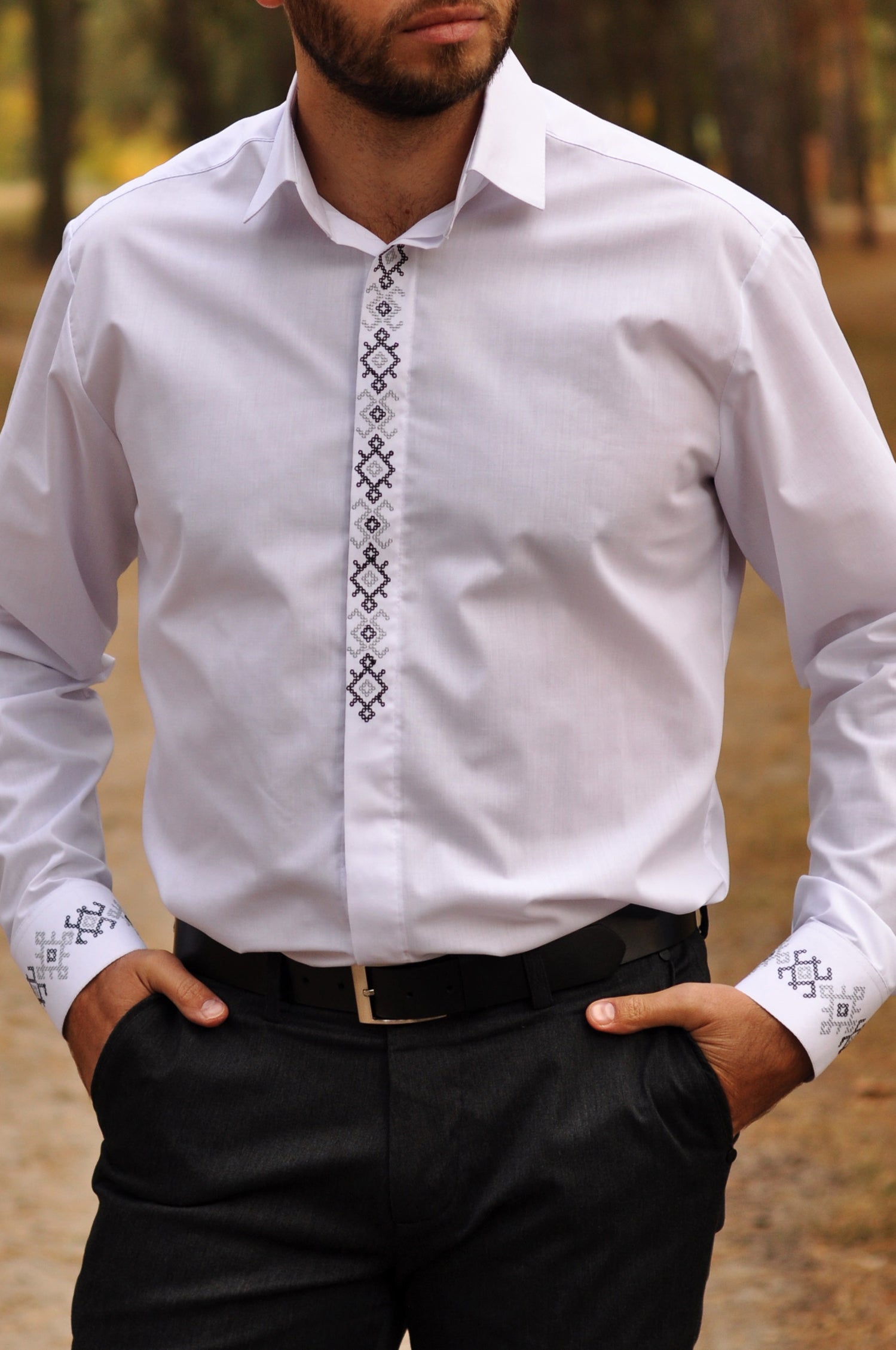 Classic embroidered wedding white shirt for an elegant man