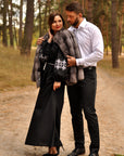 Elegant embroidered couple outfit in black and white for special occasions