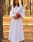White cotton wedding dress with silver lace embroidery