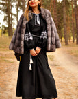 Women’s black embroidered maxi dress with wide waist belt