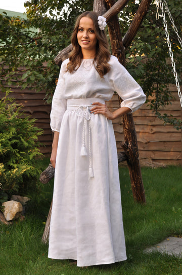 Ukrainian wedding dresses, White dress with delicate White on White embroidery