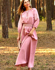 Women’s powder pink embroidered dress with removable embroidered belt