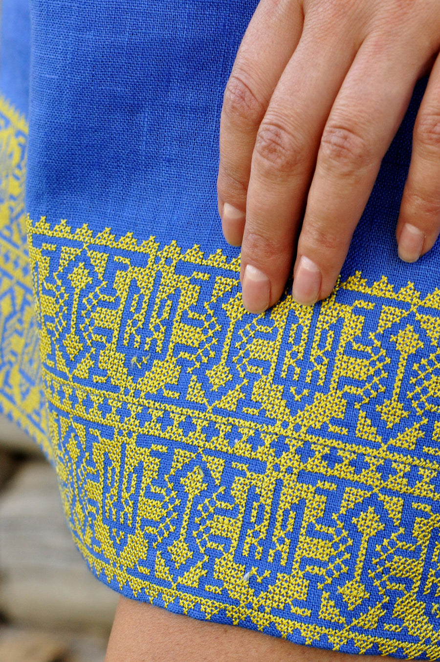 Embroidered blue dress in Ukrainian national style