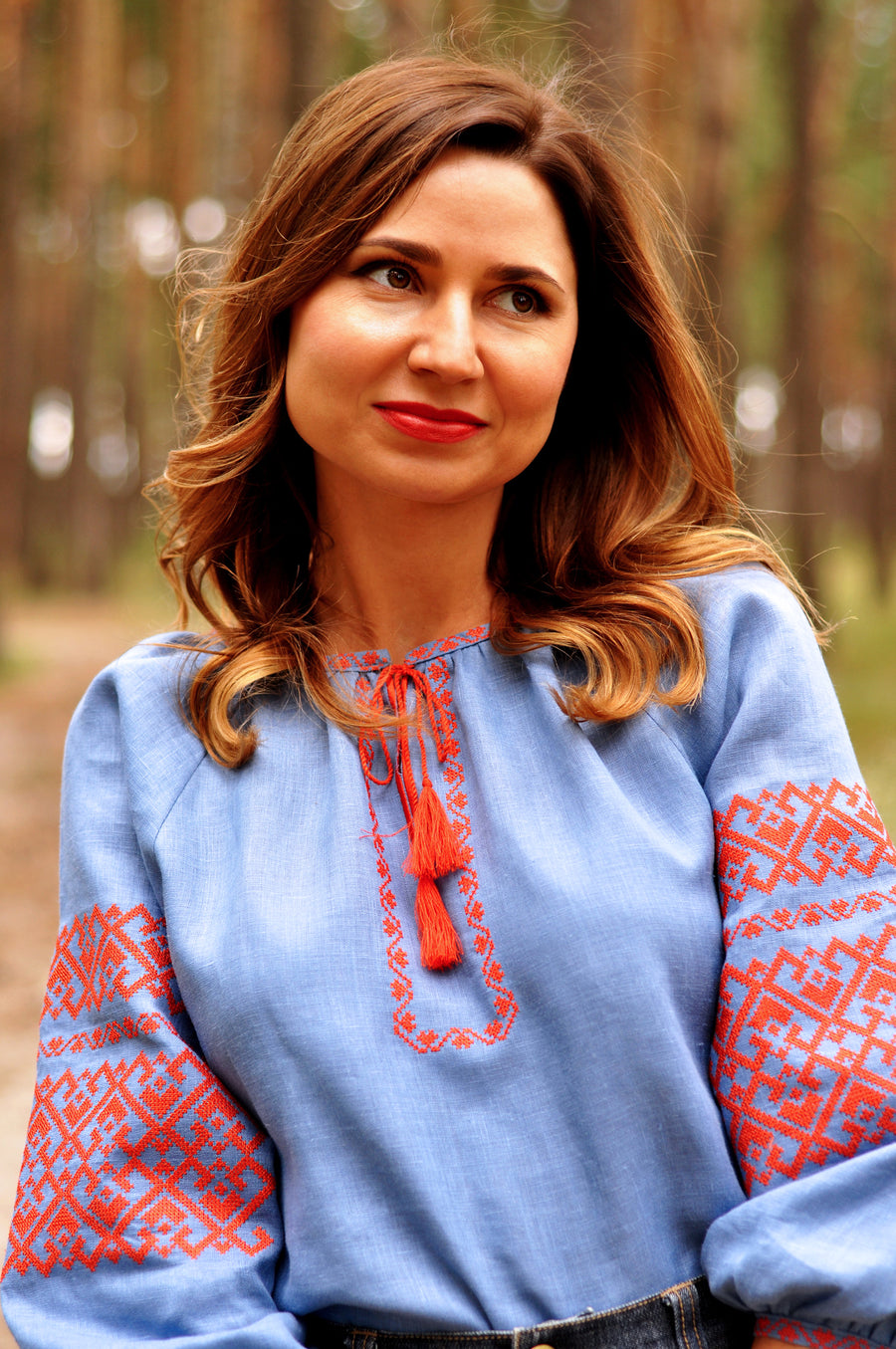 Stylish embroidered blouse with geometric pattern