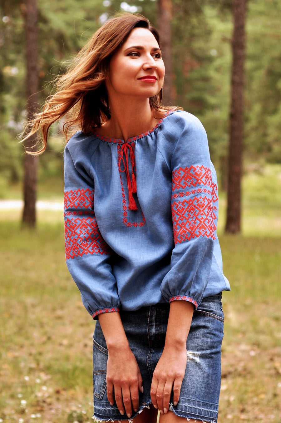Stylish embroidered blouse with geometric pattern