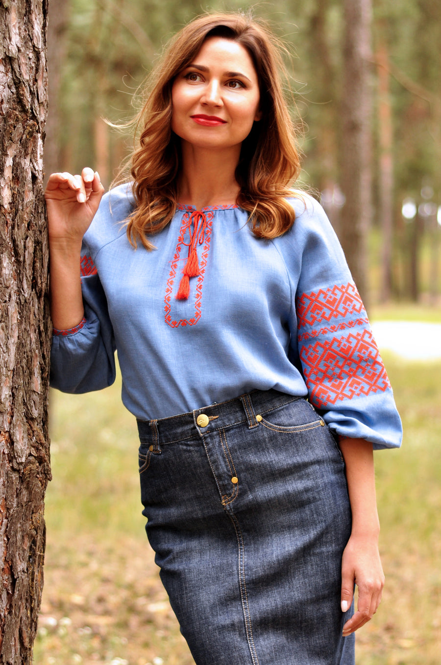 Stylish embroidered blouse with geometric pattern